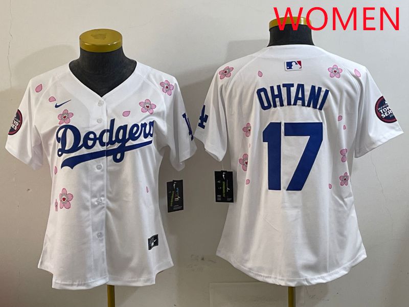 Women Los Angeles Dodgers #17 Ohtani White Sakura Edition 2025 Nike MLB Jersey style 1->women mlb jersey->Women Jersey